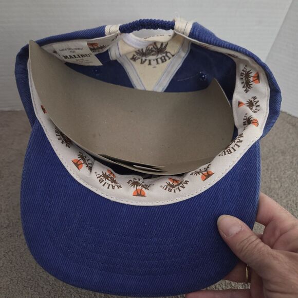 Vintage Malibu Caribbean Rum Liquor Advertising Hat Ball Cap Blue Stretch - Picture 8 of 10